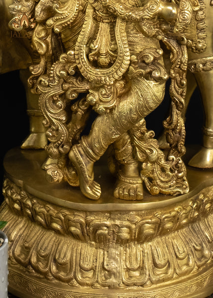 Brass Sri Krishna Statue with a cow 28" Exquisitely Detailed