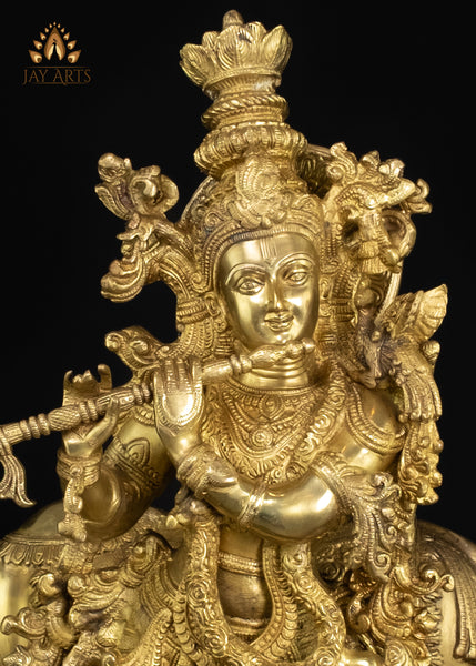 Brass Sri Krishna Statue with a cow 28" Exquisitely Detailed
