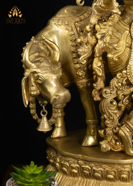 Brass Sri Krishna Statue with a cow 28" Exquisitely Detailed