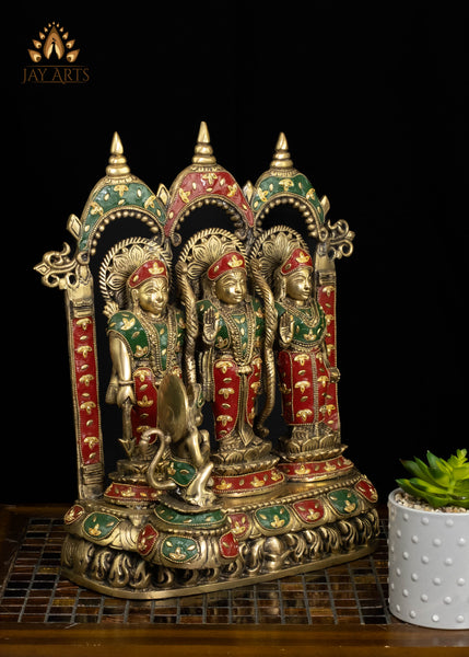 16" Brass Sacred Ram Parivar Set | Lord Rama, Sita, Lakshman & Hanuman in Vibrant Inlay Work