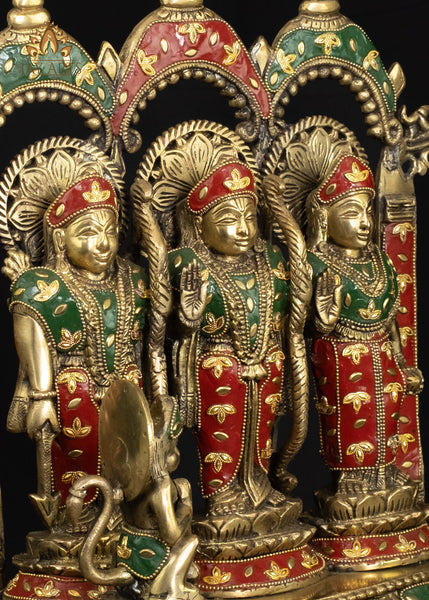 16" Brass Sacred Ram Parivar Set | Lord Rama, Sita, Lakshman & Hanuman in Vibrant Inlay Work