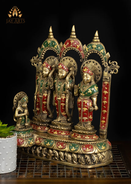 16" Brass Sacred Ram Parivar Set | Lord Rama, Sita, Lakshman & Hanuman in Vibrant Inlay Work