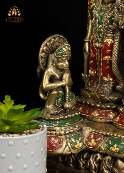 16" Brass Sacred Ram Parivar Set | Lord Rama, Sita, Lakshman & Hanuman in Vibrant Inlay Work