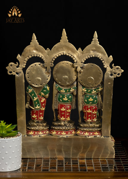 16" Brass Sacred Ram Parivar Set | Lord Rama, Sita, Lakshman & Hanuman in Vibrant Inlay Work