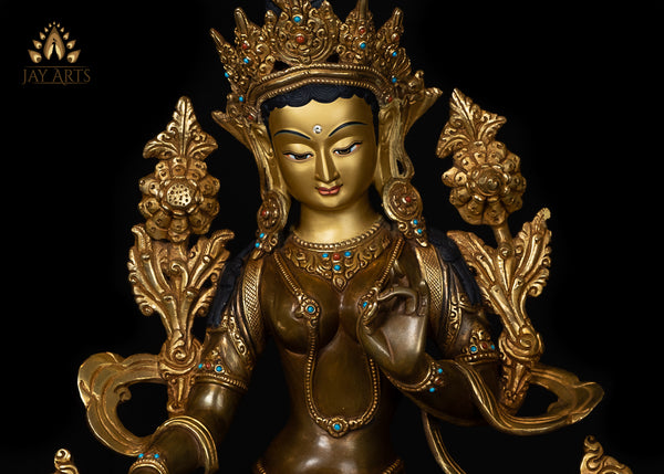 13” Tibetan Buddhist Goddess Green Tara - Copper Statue from Nepal