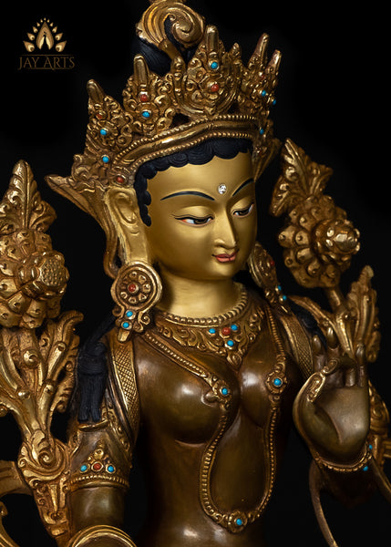 13” Tibetan Buddhist Goddess Green Tara - Copper Statue from Nepal