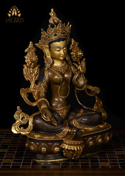 13” Tibetan Buddhist Goddess Green Tara - Copper Statue from Nepal