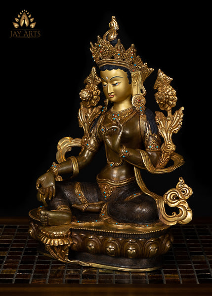 13” Tibetan Buddhist Goddess Green Tara - Copper Statue from Nepal