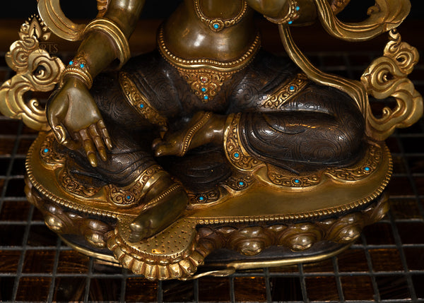 13” Tibetan Buddhist Goddess Green Tara - Copper Statue from Nepal