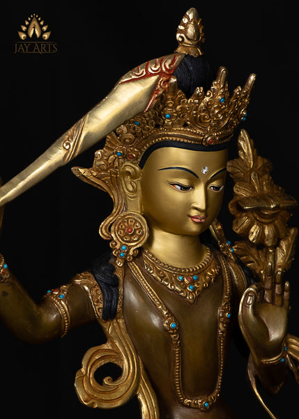 13" Manjushri Copper Stature - The Bodhisattva of Wisdom