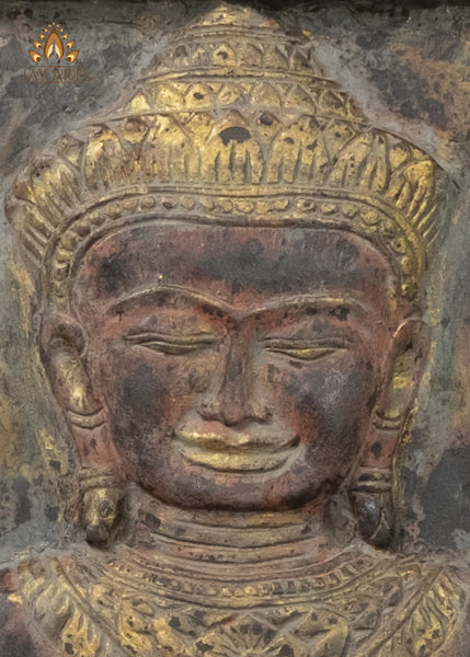 43" Double-Sided Cambodian Buddha & Vishnu Wood Panel | Hand-carved in Old Wood Rustic Finish
