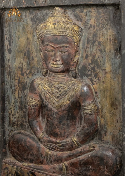 43" Double-Sided Cambodian Buddha & Vishnu Wood Panel | Hand-carved in Old Wood Rustic Finish