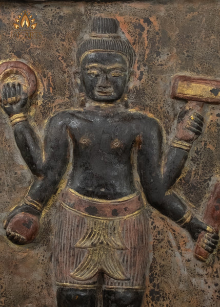 43" Double-Sided Cambodian Buddha & Vishnu Wood Panel | Hand-carved in Old Wood Rustic Finish