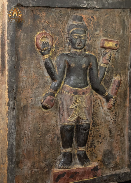 43" Double-Sided Cambodian Buddha & Vishnu Wood Panel | Hand-carved in Old Wood Rustic Finish