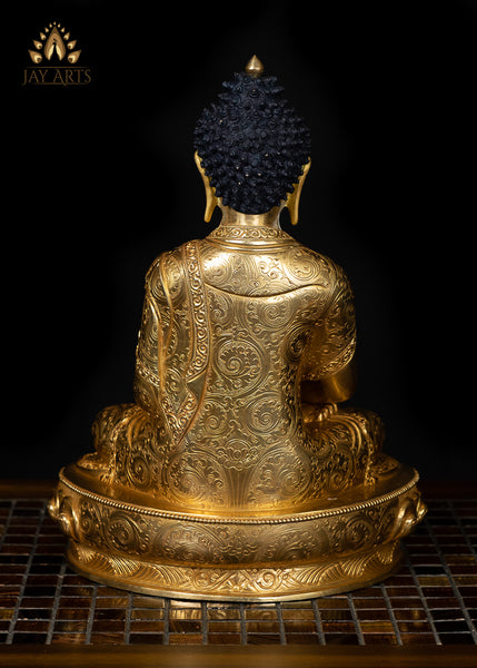 13" Amitabha Buddha - Copper Gold Gilded Statue from Nepal