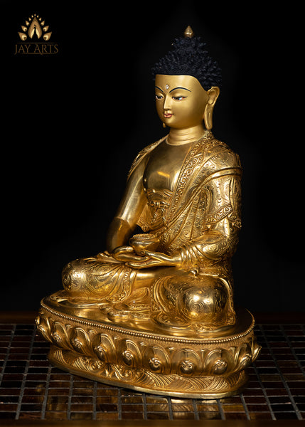 13" Amitabha Buddha - Copper Gold Gilded Statue from Nepal