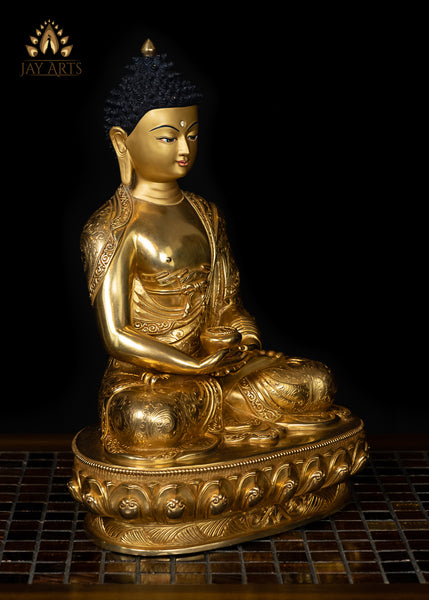 13" Amitabha Buddha - Copper Gold Gilded Statue from Nepal