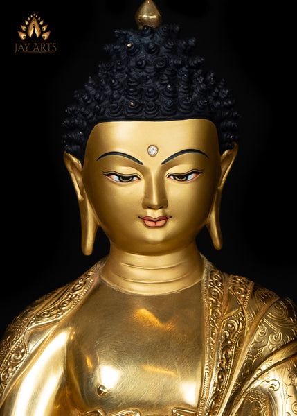 13" Amitabha Buddha - Copper Gold Gilded Statue from Nepal