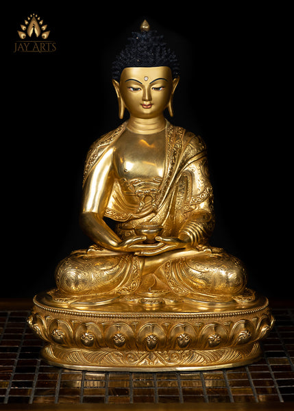 13" Amitabha Buddha - Copper Gold Gilded Statue from Nepal
