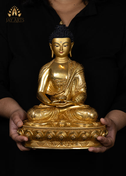 13" Amitabha Buddha - Copper Gold Gilded Statue from Nepal