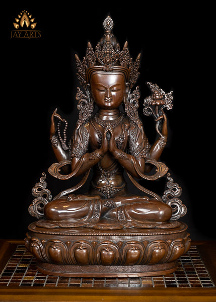 19" Chenrezig Tibetan Avalokiteshvara Copper Statue from Nepal