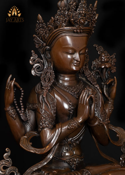 19" Chenrezig Tibetan Avalokiteshvara Copper Statue from Nepal