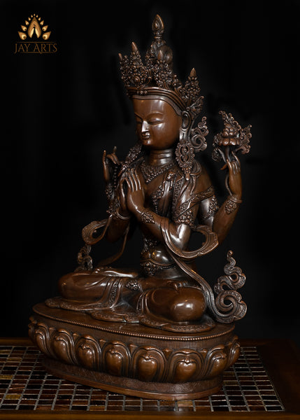 19" Chenrezig Tibetan Avalokiteshvara Copper Statue from Nepal