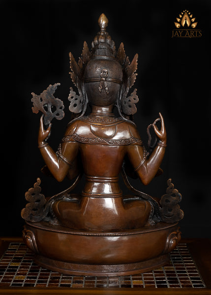 19" Chenrezig Tibetan Avalokiteshvara Copper Statue from Nepal