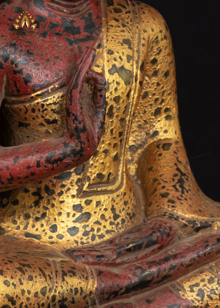 10" Hand-carved Cambodian Wood Buddha in Vitarka Mudra Antique Finish