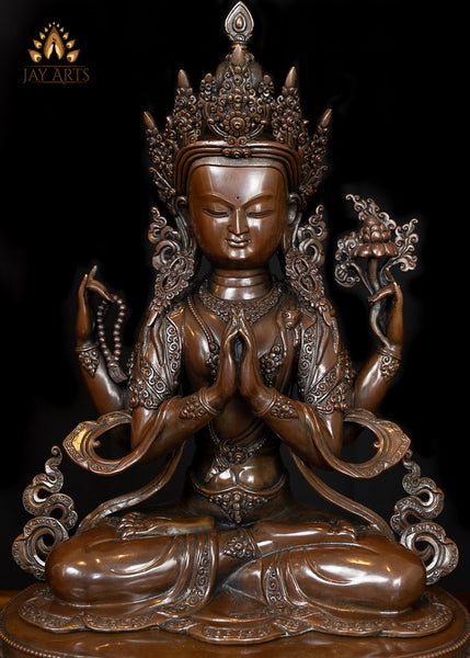 19" Chenrezig Tibetan Avalokiteshvara Copper Statue from Nepal