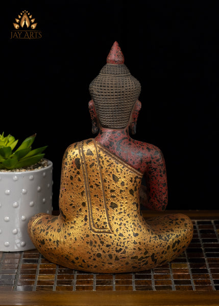 10" Hand-carved Cambodian Wood Buddha in Vitarka Mudra Antique Finish