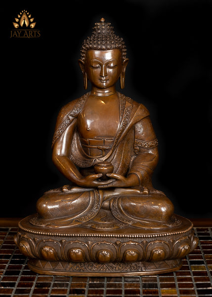 13" Amitabha Buddha - Buddha of Infinite Light - Copper Statue from Nepal
