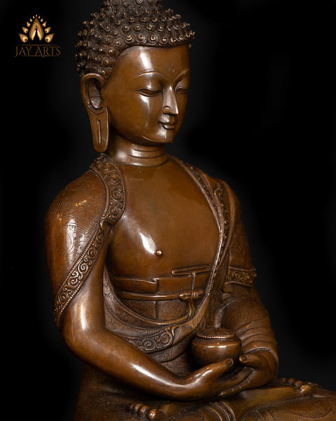 13" Amitabha Buddha - Buddha of Infinite Light - Copper Statue from Nepal