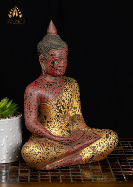 12" Wooden Buddha Statue in Meditation | Hand-Carved in Cambodia