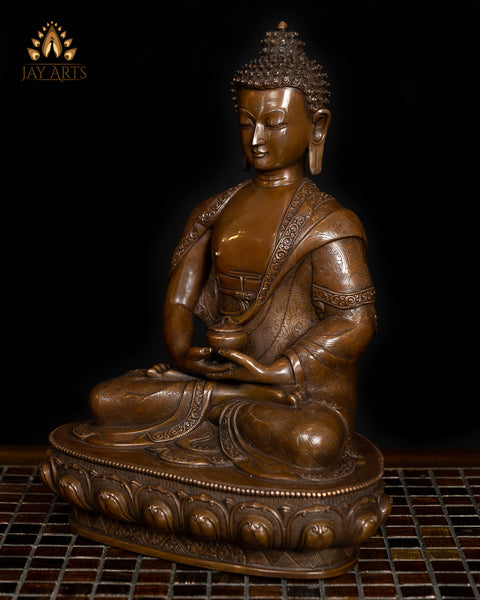 13" Amitabha Buddha - Buddha of Infinite Light - Copper Statue from Nepal