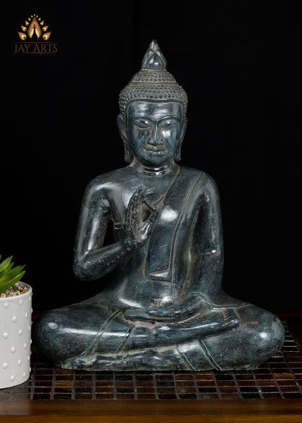 15" Khmer Buddha in Akasha Mudra Bronze Statue From Cambodia