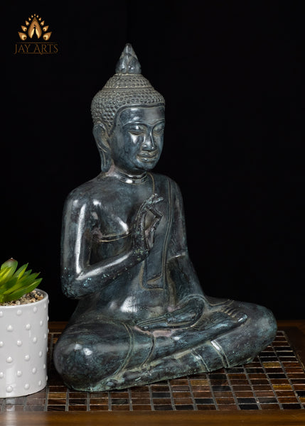15" Khmer Buddha in Akasha Mudra Bronze Statue From Cambodia