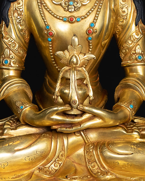 13" Amitayus Copper Gold Gilded Statue Handcrafted in Nepal