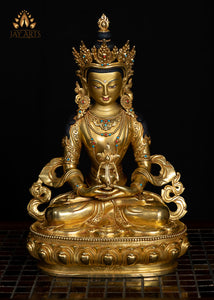 13" Amitayus Copper Gold Gilded Statue Handcrafted in Nepal