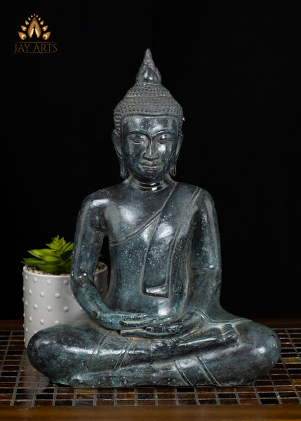 15" Khmer Buddha in Meditation Bronze Statue From Cambodia