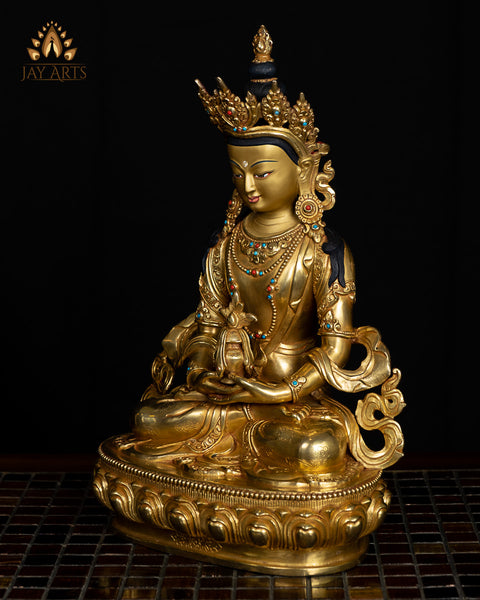 13" Amitayus Copper Gold Gilded Statue Handcrafted in Nepal
