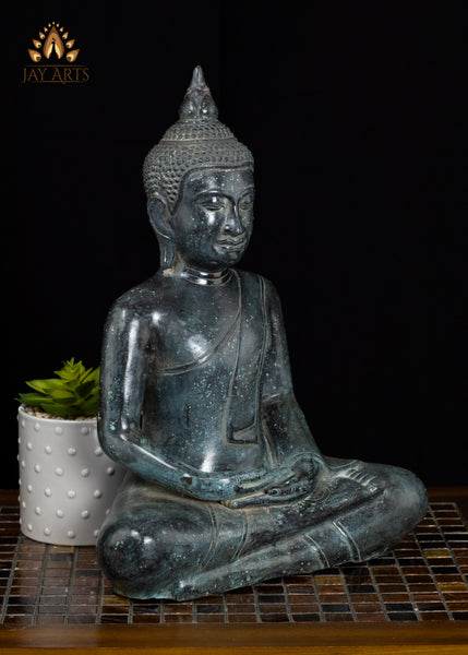 15" Khmer Buddha in Meditation Bronze Statue From Cambodia