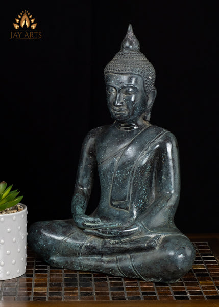 15" Khmer Buddha in Meditation Bronze Statue From Cambodia
