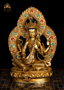 16" Nepalese Style Goddess Saraswati Copper Statue