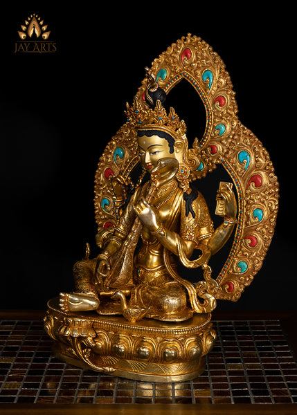 16" Nepalese Style Goddess Saraswati Copper Statue