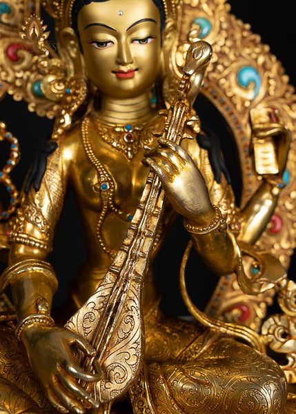 16" Nepalese Style Goddess Saraswati Copper Statue