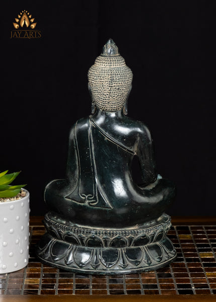12" Cambodian Bronze Buddha in Bhumisparsha Mudra | Serene Face & Antique Patina