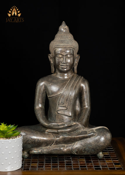 18" Bronze Buddha in Dhyana Mudra Seated in Half-Lotus Pose | Cambodian Artistry