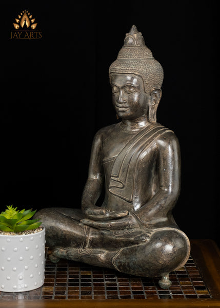 18" Bronze Buddha in Dhyana Mudra Seated in Half-Lotus Pose | Cambodian Artistry