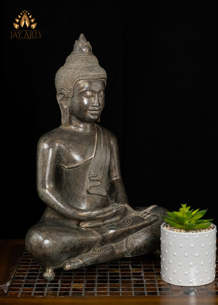 18" Bronze Buddha in Dhyana Mudra Seated in Half-Lotus Pose | Cambodian Artistry